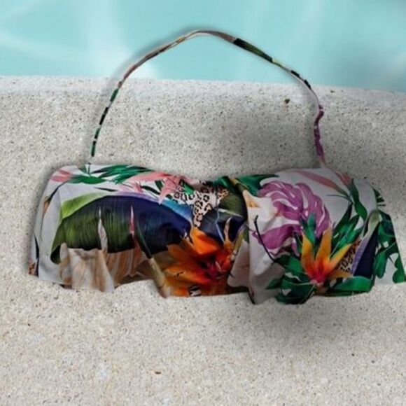 mynah Tropical Ruffle Bandeau Multicolored Medium - Picture 1 of 5